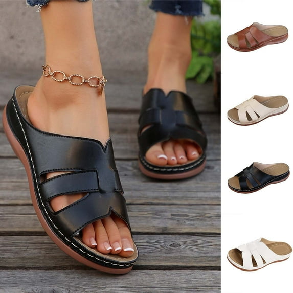 CFLVAEK Women's Slide Sandals Comfortable Arch Support Slides Casual Walking Slip On Low Wedge Sandals Summer Vacation Beach Shoes 2025 Size 6.5