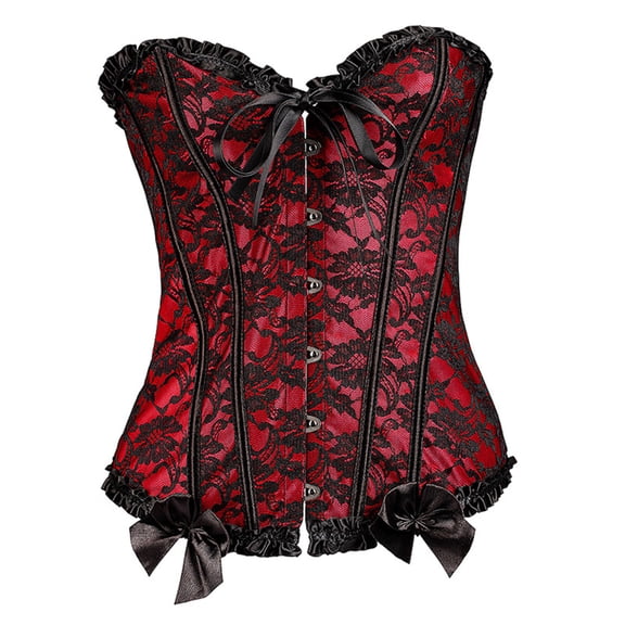 CFLVAEK Women's Steampunk Hourglass Corset Tube Tops Overbust Buckle Up Boned Bodyshaper Floral Print Lace Corset Tops Ladies Strapless Waist Cincher