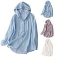 thumbnail image 1 of CFLVAEK Women's Sun Protection Hoodie Shirt Solid Color Cotton Linen Long Sleeve Beach Blouse Casual Swimsuit Cover Up Tops, 1 of 8