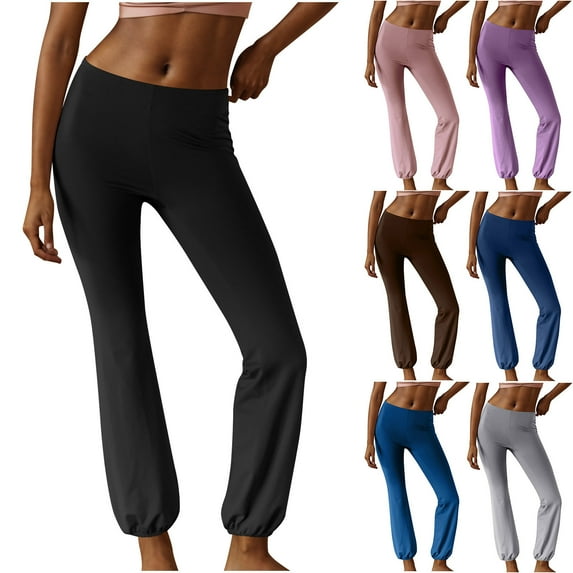 CFLVAEK Women's Yoga Pants 2025 Casual High Waisted Cinch Bottom Leggings Solid Color Running Workout Pant Comfy Home Trousers Black M