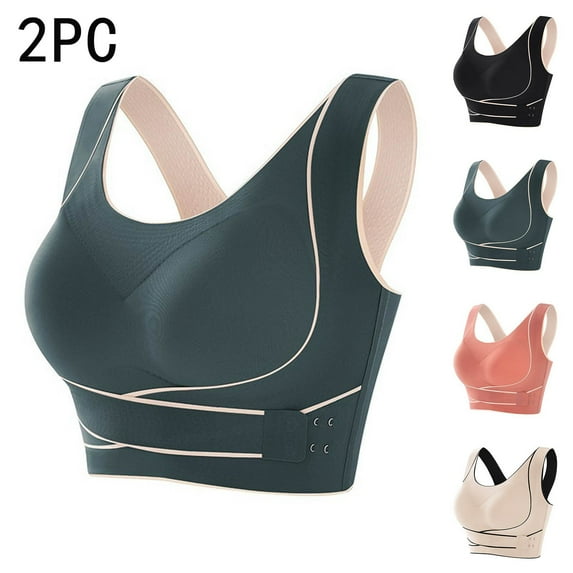 CFLVAEK Womens 2 Pack Sports Bras No Underwire Posture Corrector Bra Push up Seamless Comfy Light Support Workout Bras XXL