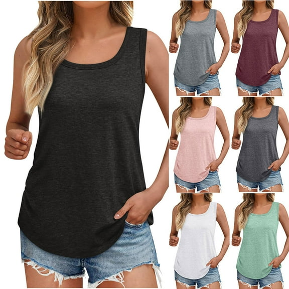 CFLVAEK Womens Basic Square Neck Tank Top Casual Summer Sleeveless Tanks Loose Fit Irregular Hem Tank Top Solid Color Classic Tees 2025 Black S