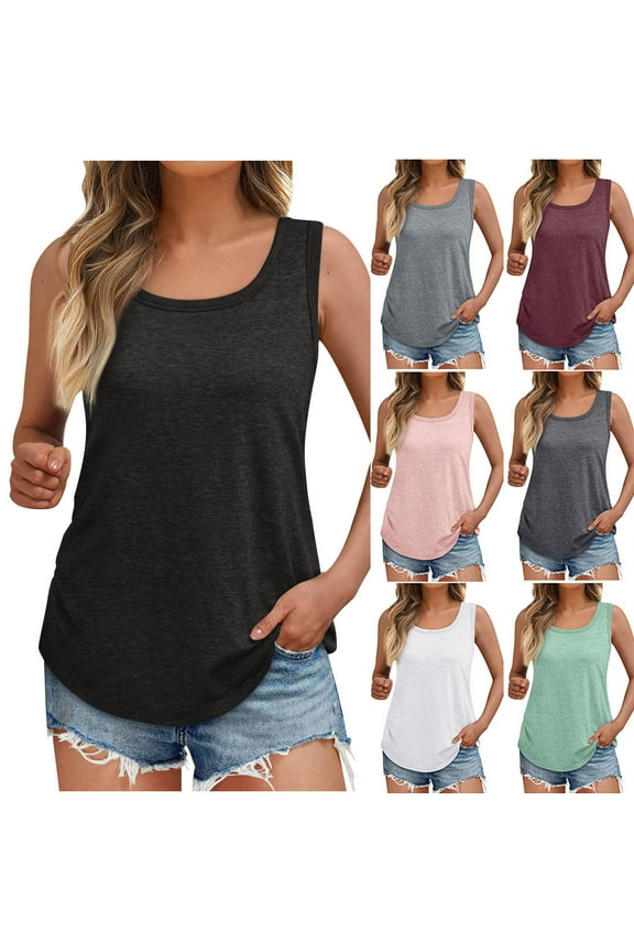 Womens Basic Square Neck Tank Top Casual Summer Sleeveless Tanks Loose Fit Irregular Hem Tank Top Solid Color Classic Tees Dark Gray XL