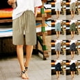 thumbnail image 1 of CFLVAEK Womens Bermuda Shorts Plus Size High Waisted Shorts with Pockets Comfy Drawstring Beach Vacation Shorts Solid Color Casual Summer Shorts Khaki XXL, 1 of 7