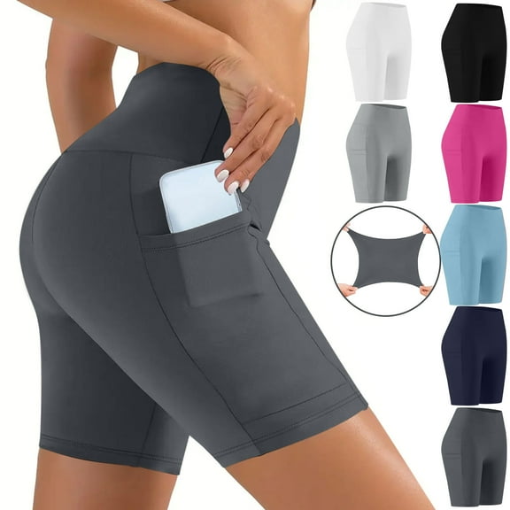 CFLVAEK Womens Biker Shorts with Pockets High Rise Butt Lift Tummy Control Biker Shorts Summer Running Yoga Shorts Black XXL