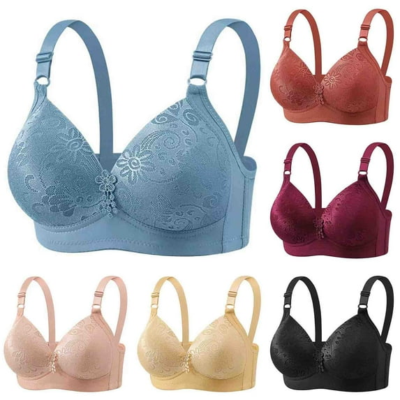 CFLVAEK Womens Bras No Underwire Bra Adjustable Straps Bra Breathable Full Coverage Push Up Everyday Bralette Elegant Lace Bras for Senior Ladies Wine 42