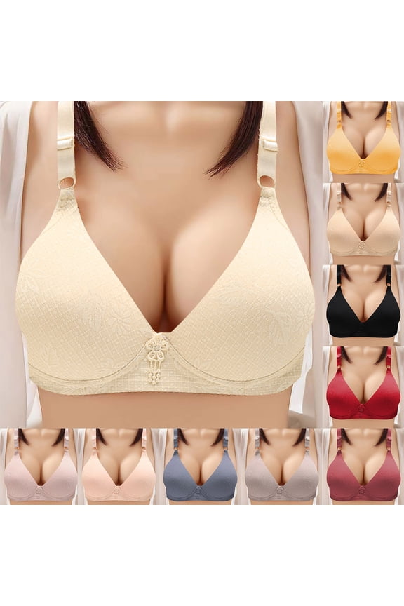 Womens Bras Wireless Adjustable Strap Bra Comfort Full Figure Everyday Bras Push Up Breathable Bralette for Senior Ladies Red M