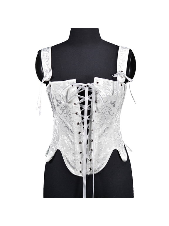 Womens Bustier Corset Lace Up Overbust Costume Bodice Vintage Floral Print Waist Trainer Renaissance Boned Bustier Lingerie