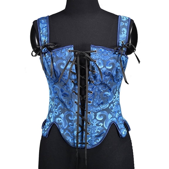 CFLVAEK Womens Bustier Corset Lace Up Overbust Costume Bodice Vintage Floral Print Waist Trainer Renaissance Boned Bustier Lingerie