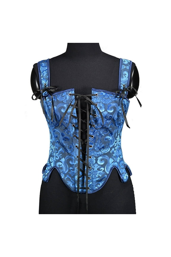 Womens Bustier Corset Lace Up Overbust Costume Bodice Vintage Floral Print Waist Trainer Renaissance Boned Bustier Lingerie