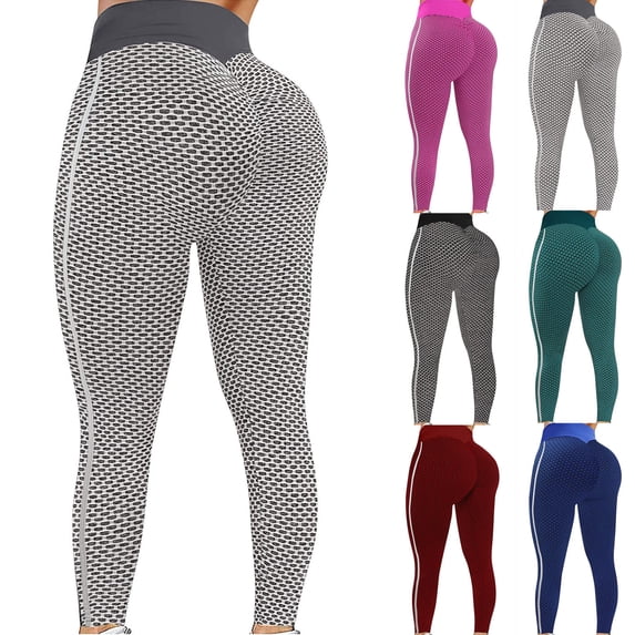 CFLVAEK Womens Butt Lift Yoga Pants Plus Size Stretch Leggings Casual High Waisted Gym Sprots Pants Fashion Textured Compression Workout Pants Pink L