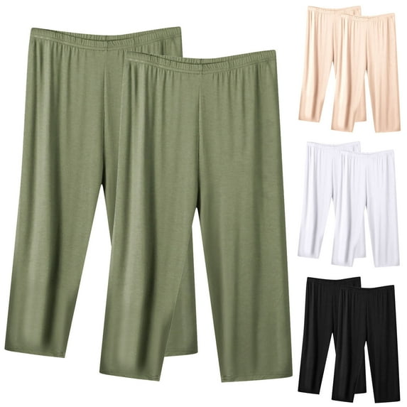 CFLVAEK Womens Capri Pants Plus Size Wide Leg Lounge Workout Capris Lightweight Elastic Waisted Yoga Cropped Pant Pack of 2 Army Green XXL