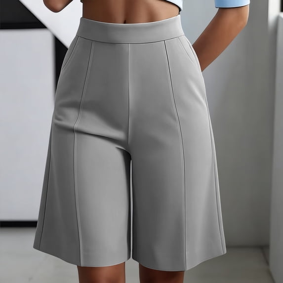 CFLVAEK Womens Capri Pants with Pockets Loose Wide Leg Pleated Capris Dressy High Waisted Business Casual Cropped Pant with Pockets Gray XXL
