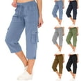 thumbnail image 1 of CFLVAEK Womens Cargo Capris with Pockets Loose Fit Drawstring High Waist Hiking Capri Pants Loose Fit Wide Leg Capris Outdoor Athletic Travel Pants Navy L, 1 of 8