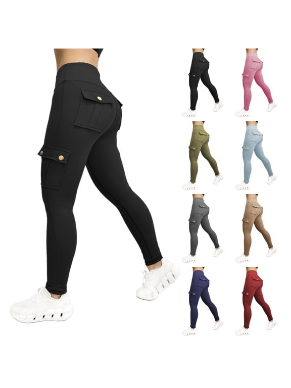 Womens Cargo Leggings with Pockets Plus Size High Waist Yoga Pants Stretch Butt Lift Workout Running Legging Pants Solid Tummy Control Cargo Pant Sky Blue XXXL