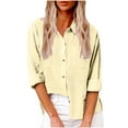 thumbnail image 1 of CFLVAEK Womens Casual Office Shirts Plus Size 3/4 Sleeve Front Double Pocket Blouses Dressy Button Down Linen Cotton Shirt Lightweight Solid V Neck Working Blouses for Ladies, 1 of 8