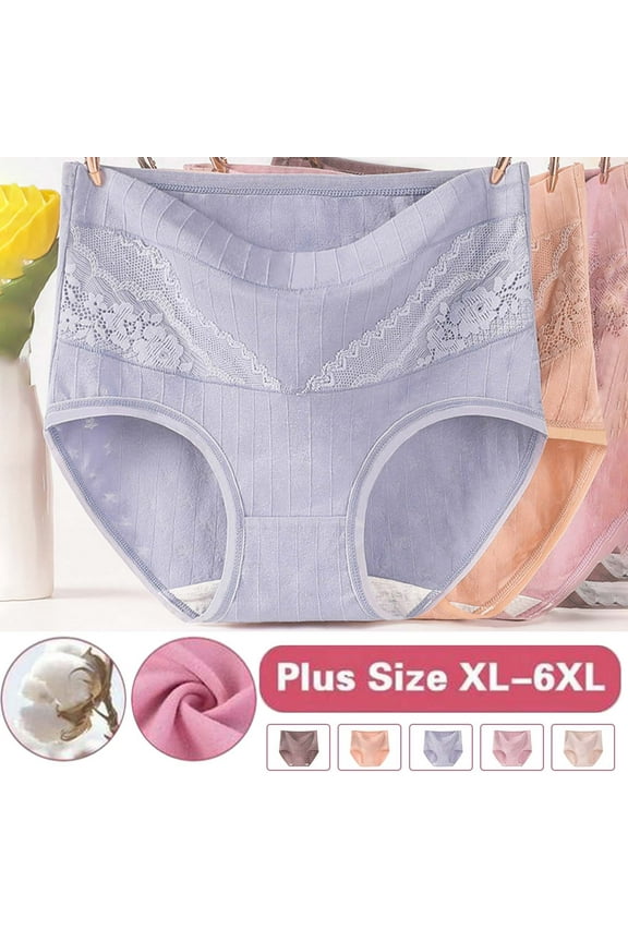 Womens Cotton Panties Plus Size High Cut Underwear Soft Stretch Full Coverage Panty Elegant Lace Jacquard Briefs(Orange XXXL)