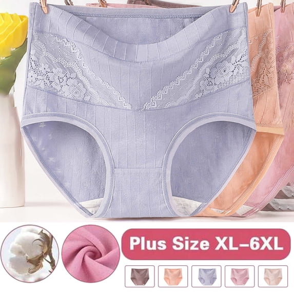 CFLVAEK Womens Cotton Panties Plus Size High Cut Underwear Soft Stretch Full Coverage Panty Elegant Lace Jacquard Briefs(Purple XXXXL)
