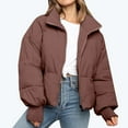 thumbnail image 1 of CFLVAEK Womens Cropped Puffer Jacket Short Puffy Quilted Coat Solid Color Thicken Bubble Jackets Thermal Long Sleeve Winter Outwear Coffee M, 1 of 9