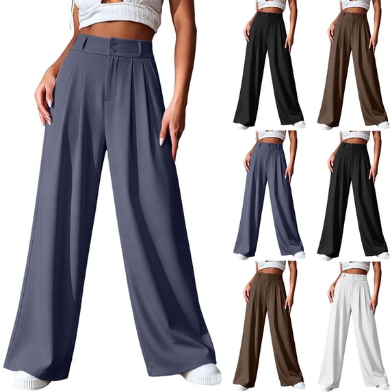 CFLVAEK Womens Dressy Pants High Waisted Plus Size Work Pant Business Casual Wide Leg Trousers Coffee XXXL