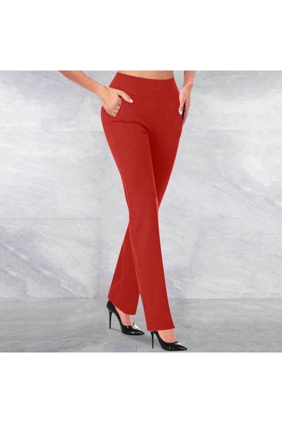 Black_Friday Deals CFLVAEK Womens Flare Dress Pants Tummy Control Business Slacks Comfy High Waist Office Trousers Casual Solid Suit Pants for Ladies
