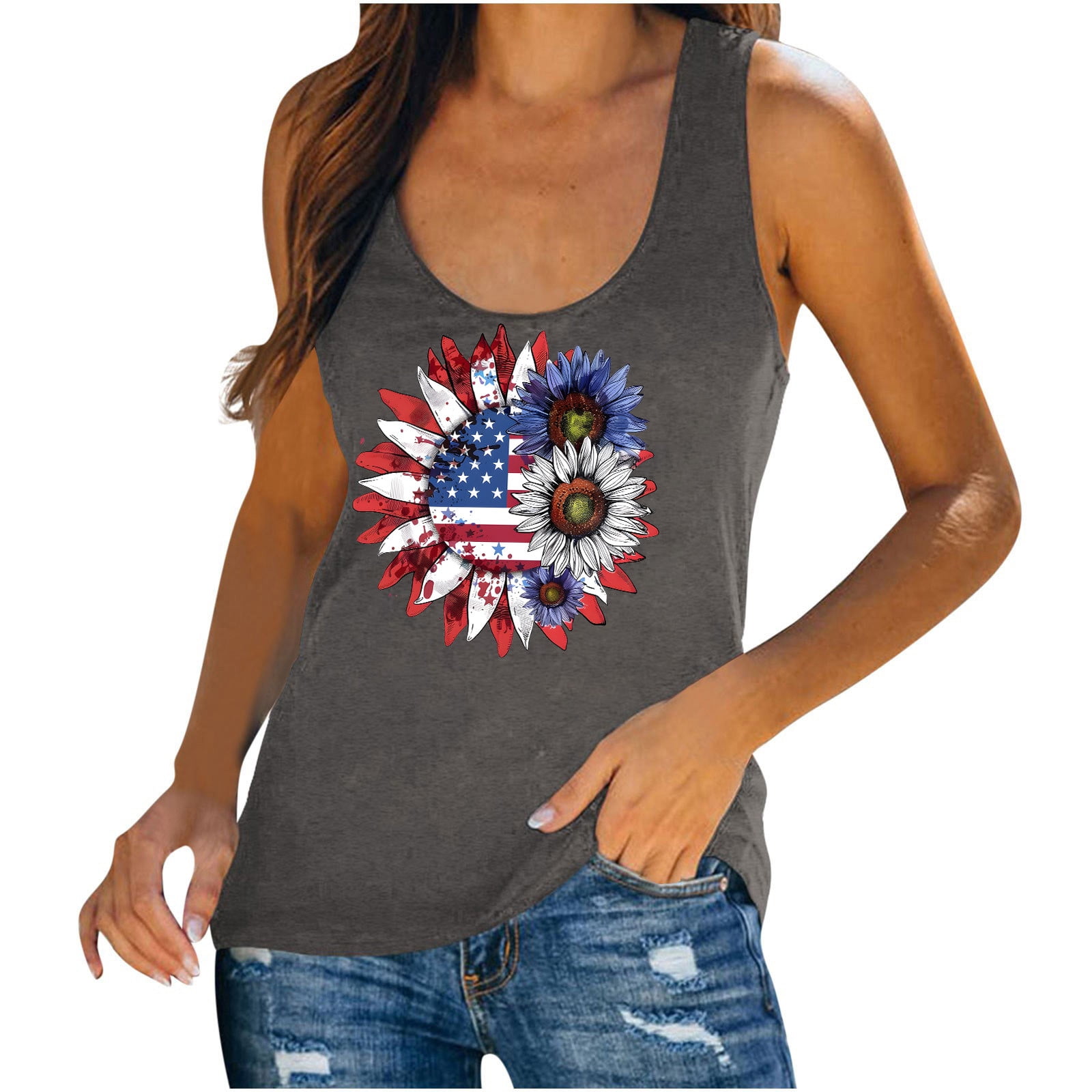 Zylkor Women's USA Flag Tank Top - 4th Of July Patriotic Stars & Stripes Print, Sleeveless Casual Shirt - View #6
