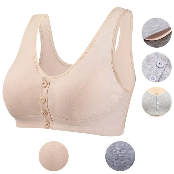CFLVAEK Womens Front Closure Bras Plus Size No Underwire Everyday Bra for Senior Ladies Full Coverage Cotton Bralette Comfort Supportive Bras Seamless Push Up Bras Beige XXXXL（46）