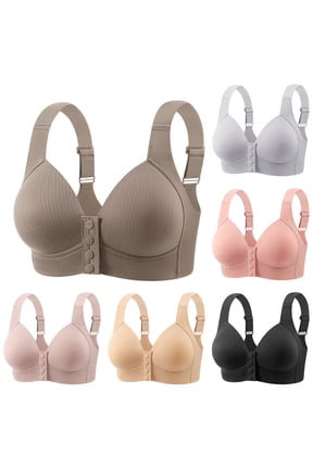 Womens Front Closure Bras Wireless Full Coverage Everyday Bra Comfortable Wide Adjustable Straps Push Up Bralettes Beige 42