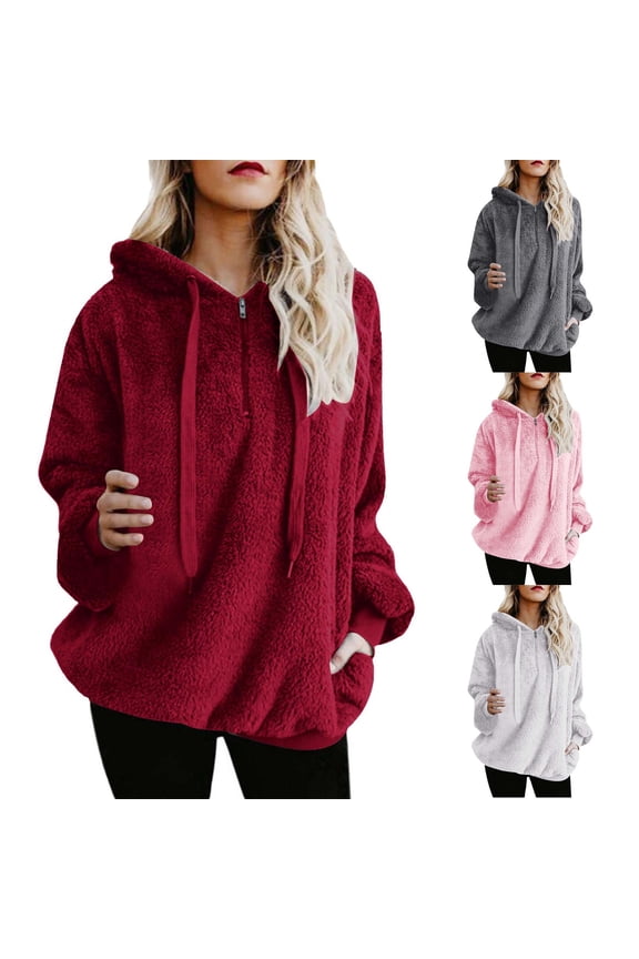 Womens Fuzzy Fleece Pullover Sherpa Sweatshirt Plus Size Quarter Zip Hoodies with Pocket Warm Winter Long Sleeve Sweatshirts Dark Gray XXXL