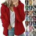 thumbnail image 1 of CFLVAEK Womens Fuzzy Jacket with Hood Casual Zip Up Fall Winter Teddy Fleece Jackets Cozy Thermal Long Sleeve Hoodies with Pockets Wine M, 1 of 7