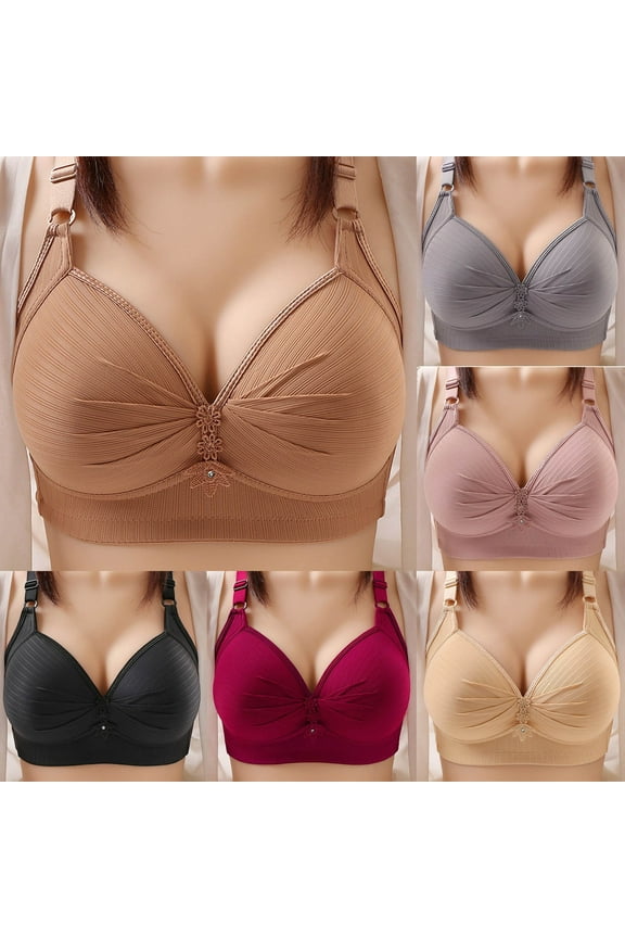 Womens Larger Size Bras Comfortable Wireless Push Everyday Bra Breathable Full Coverage Bralettes for Big Breast Brown XXXL