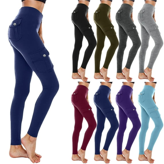 CFLVAEK Womens Leggings with Pockets 2025 Casual High Waisted Running Hiking Cargo Pants Solid Color Tummy Control Yoga Leggings Pant Butt Lifting Workout Leggings Wine XXL