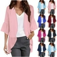 thumbnail image 1 of CFLVAEK Womens Lightweight Cardigans Loose Fit Flare 3/4 Sleeve Kimono Coverups Trendy Summer Open Front Curved Hem Cardigan Hot Pink L, 1 of 8