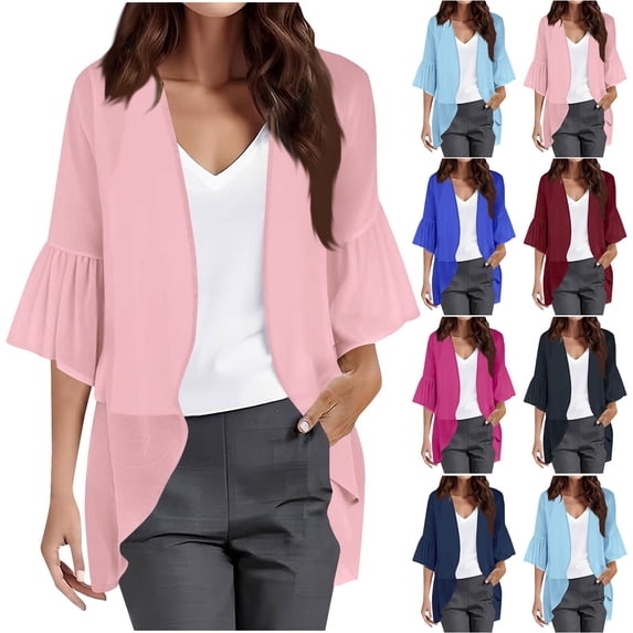 CFLVAEK Womens Lightweight Cardigans Loose Fit Flare 3/4 Sleeve Kimono Coverups Trendy Summer Open Front Curved Hem Cardigan Pink XXL