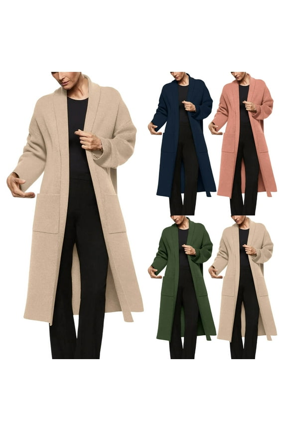 Womens Long Cardigan Sweaters Plus Size Long Sleeve Knit Sweater Coat with Pockets Fall Winter Open Front Outwear Khaki XXXL