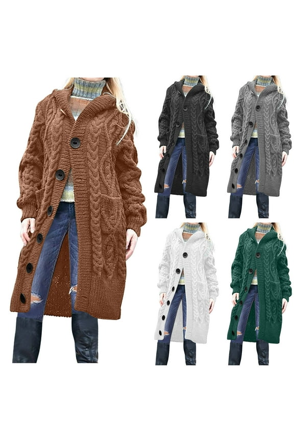 Womens Long Sweaters Cardigans the Knee Plus Size Butt Down Cable Knit Cardigan Sweater with Pockets Fall Winter Warm Long Sleeve Sweater Coat Gray XXXL