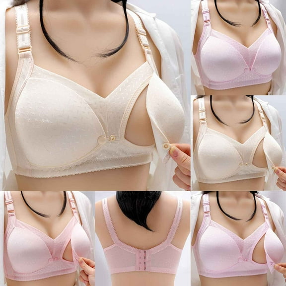CFLVAEK Womens Nursing Bras Cotton Wirefree Maternity Bra Ultra Comfortable Lifting Up Pregnancy Bralettes Button Open Front Nursing Bras White 38/85