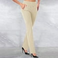 thumbnail image 1 of CFLVAEK Womens Office Flare Pants Casual Tummy Control Drawstring Waisted Slacks with Pocket Solid Color Work Straight Pant Casual Tall Lenth Business TrousersBeige L, 1 of 5