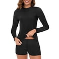 thumbnail image 1 of Black_Friday Deals CFLVAEK Womens One Piece Rash Guard Swimsuits with Long Sleeves UPF 50 Protection Front Zip Surfing Suit Tummy Control Boy Leg Swim Suit Active Slim Fit Workout Swimwear, 1 of 4