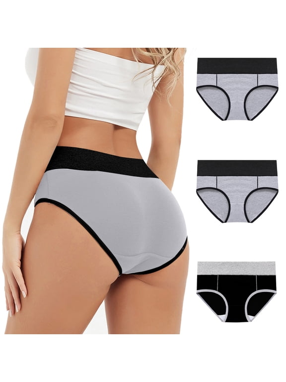 Womens Period Underwear Plus Size High Waisted Ladies Briefs Comfort Full Coverage Leak Proof Panties Soft Stretch Cotton Panty Pack 3 Black L