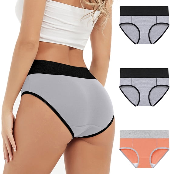 CFLVAEK Womens Period Underwear Plus Size High Waisted Ladies Briefs Comfort Full Coverage Leak Proof Panties Soft Stretch Cotton Panty Pack 3 Orange XXXXL