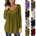 thumbnail image 1 of CFLVAEK Womens Pleated Blouse Tops Casual Button Up Crewneck Shirts Loose Fit Irregular Hem Shirts Solid Color Long Sleeve Fall Tunic Shirt White M, 1 of 6