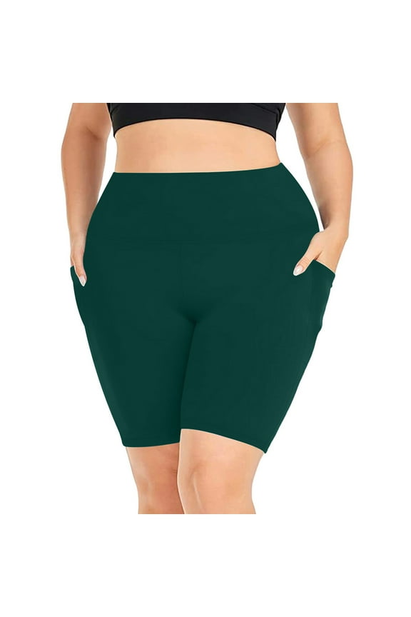 Womens Plus Size Bike Shorts with Pockets Quick Dry High Waist Bike Short Workout Running Yoga Athletic Shorts Solid Color Summer Cycling Shorts (Army Green XXXXXL)