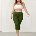 thumbnail image 1 of CFLVAEK Womens Plus Size Capri Leggings Lightweight Soft Stretch Cropped Legging High Waisted Workout Capris Pants Solid Color Summer Vacation Crop Pants Army Green L, 1 of 8