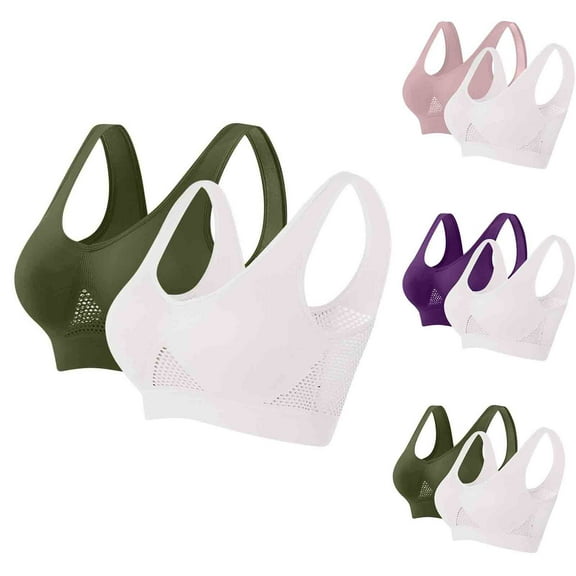 CFLVAEK Womens Plus Size Sports Bras Pack of 2 High Support Wireless Yoga Gym Bra Breathable Anti Sagging Sports Bra with Air Tech Mesh XXL