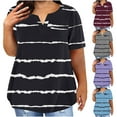 thumbnail image 1 of CFLVAEK Womens Plus Size T Shirts Loose Fit Short Sleeve Tshirts Fashion Striped Graphic Tees Casual Summer Notch V Neck T Shirt Black S, 1 of 6