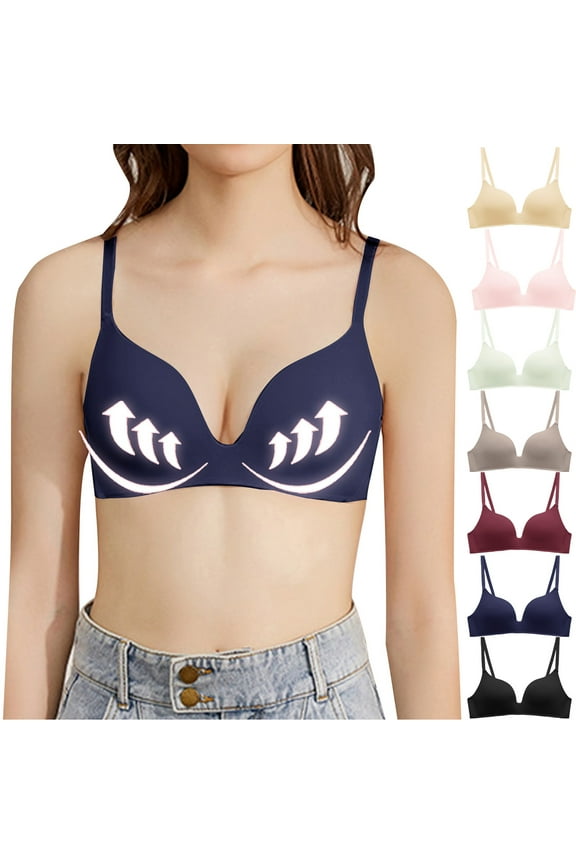 Womens Seamless Everyday Day Bra Comfortable No Underwire Push Up Sleep Bras Comfy Lightweight Beauty Back Bralette Navy S