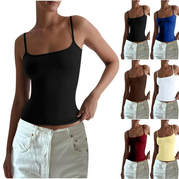 CFLVAEK Womens Summer Tank Tops Going Out Teen Girls Y2k Sleeveless Tanks Slim Fit Spaghetti Strap Workout Camisole Black L