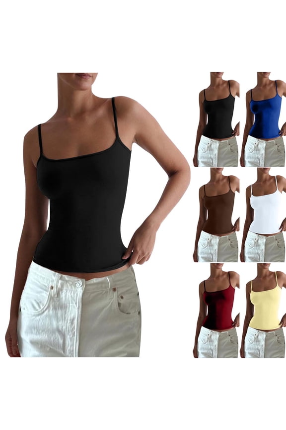 Womens Summer Tank Tops Going Out Teen Girls Y2k Sleeveless Tanks Slim Fit Spaghetti Strap Workout Camisole Yellow M