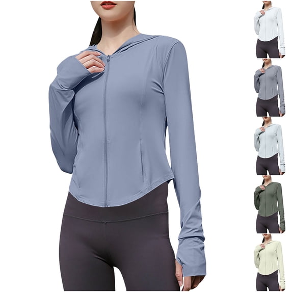 CFLVAEK Womens Sun Protection Clothing UPF 50+ Full Zip Long Sleeve Hoodie Jackets Lightweight Summer Sun Shirts for Hiking Outdoot Workout
